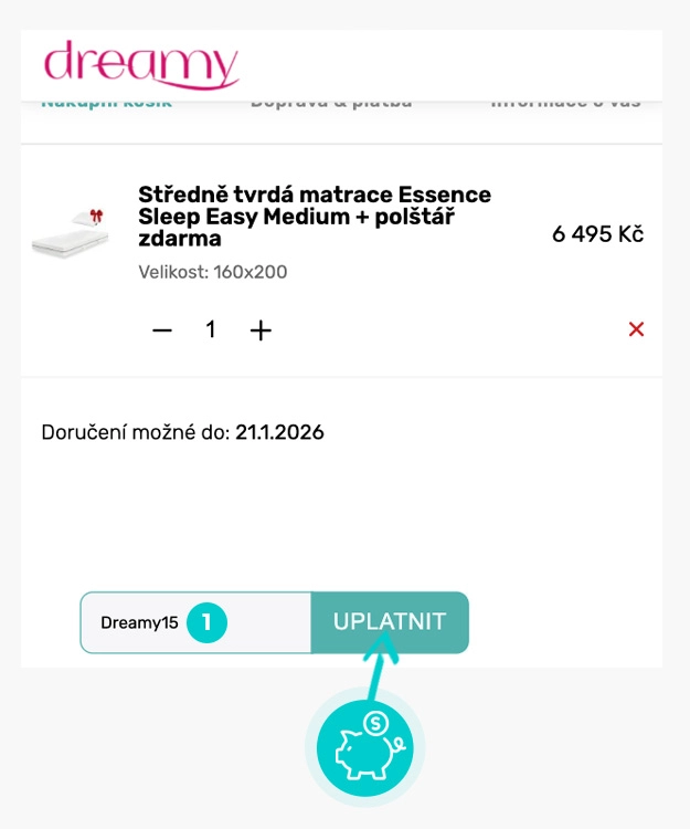 Návod jak uplatnit slevový kód v košíku e-shopu Dreamy