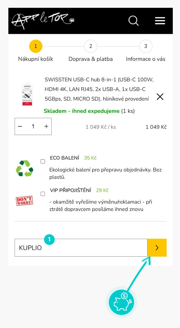Návod jak uplatnit slevový kód v košíku e-shopu AppleTop