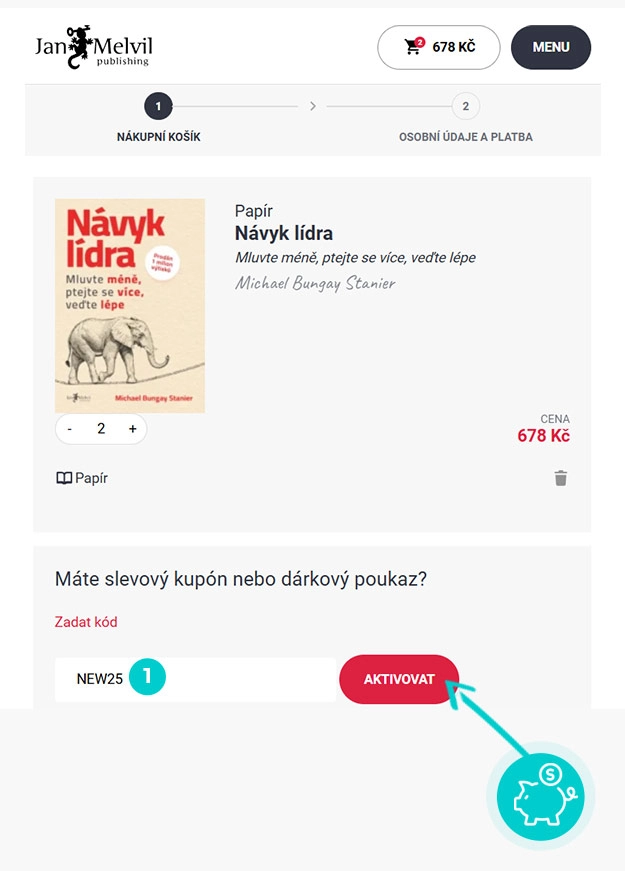 Návod jak uplatnit slevový kód v košíku e-shopu Jan Melvil