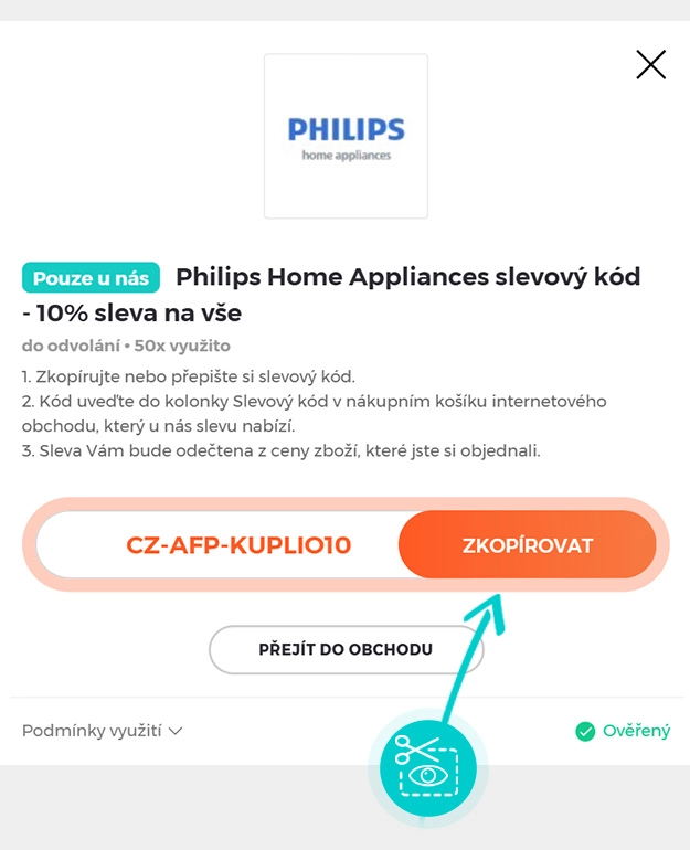 Návod jak zkopírovat slevový kód Philips Home Appliances