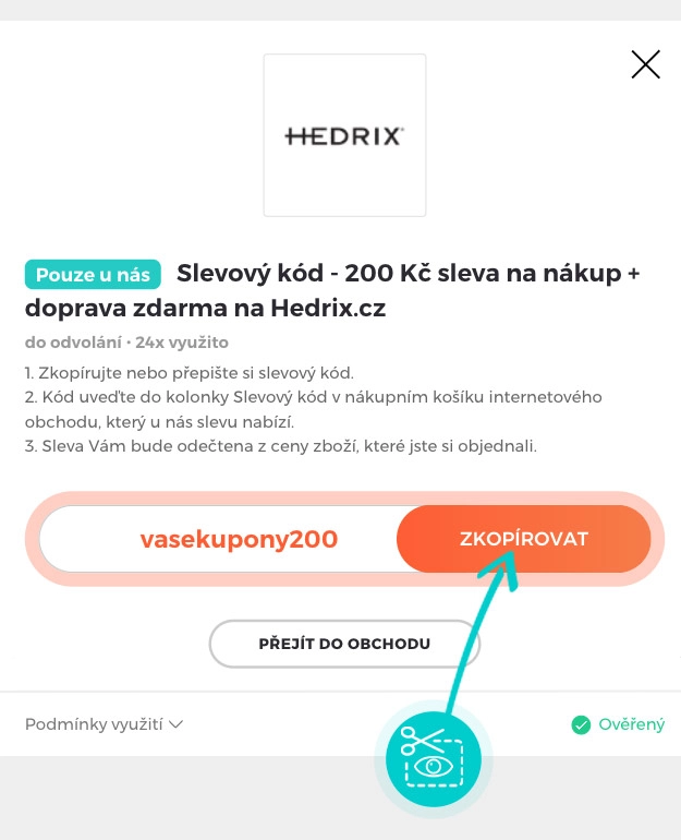 Návod jak zkopírovat slevový kód HEDRIX