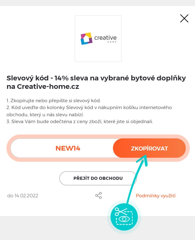 Návod jak zkopírovat slevový kód creative home