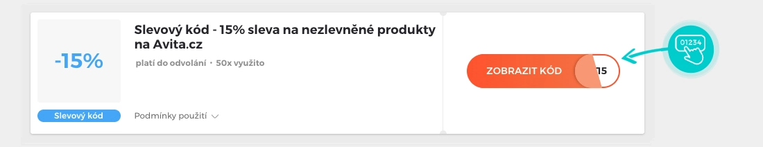 Ukázka slevového kódu Avita
