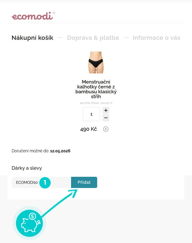 Návod jak uplatnit slevový kód v košíku e-shopu Ecomodi