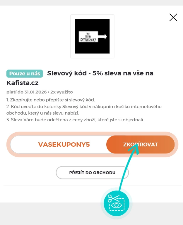Návod jak zkopírovat slevový kód Kafista