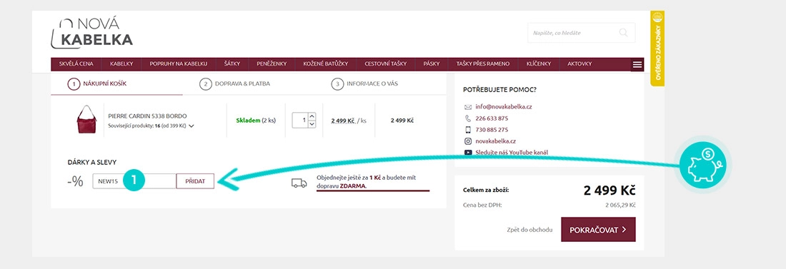 Návod jak uplatnit slevový kód v košíku e-shopu Nová kabelka