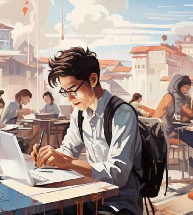 student učící se za počítačem