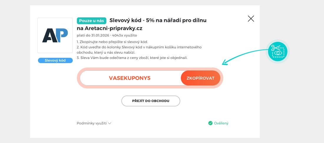 Návod jak zkopírovat slevový kód Aretační přípravky