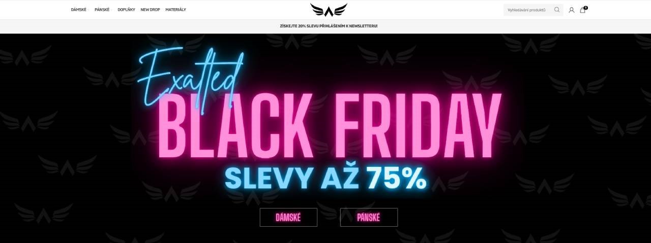 homepage Exalted s akcí Black Friday