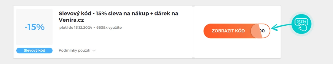 Ukázka slevového kódu Venira