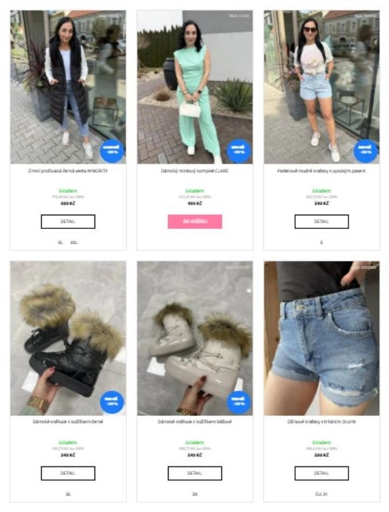 černá vesta, mintový komplet, modré kraťasy, sněhule a džínové kraťasy