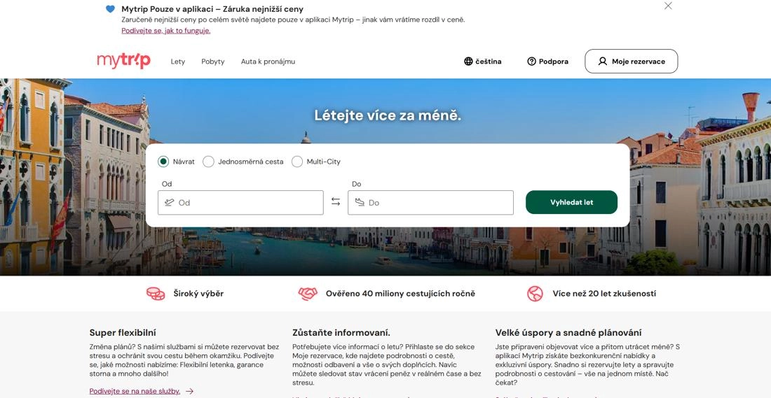 Homepage platformy Mytrip