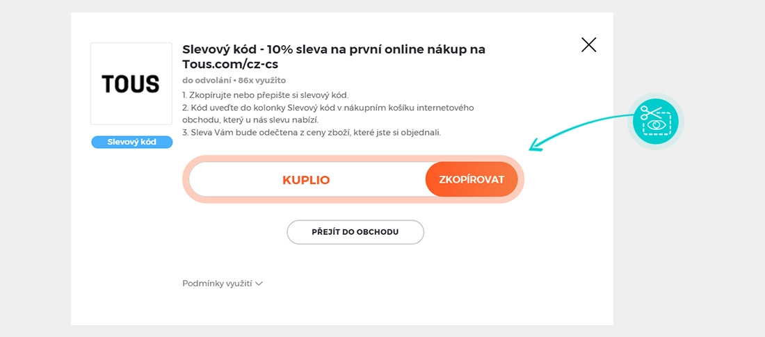 Návod jak zkopírovat slevový kód Tous