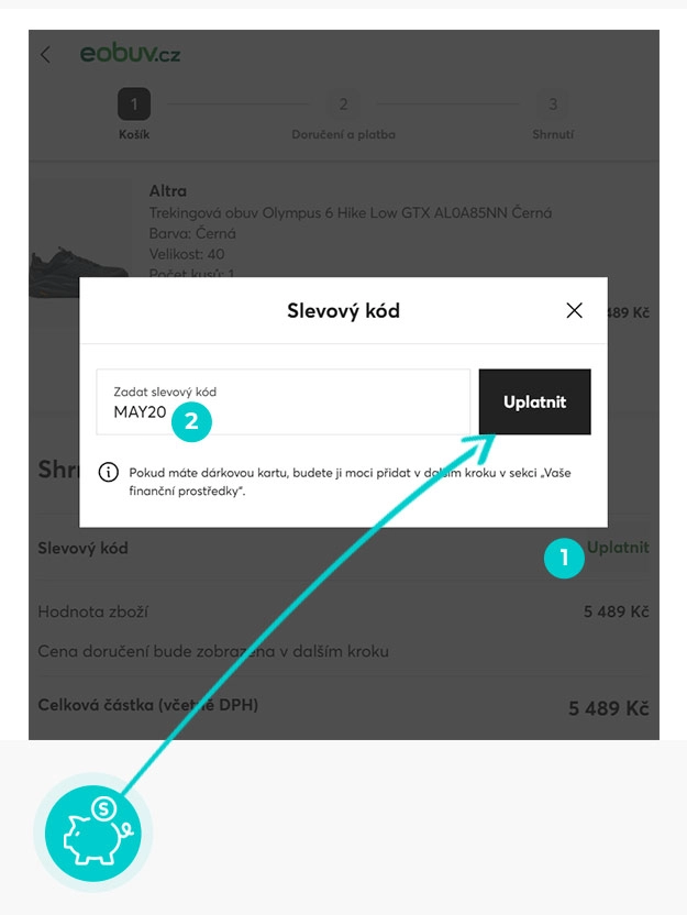 Návod jak uplatnit slevový kód v košíku e-shopu eobuv