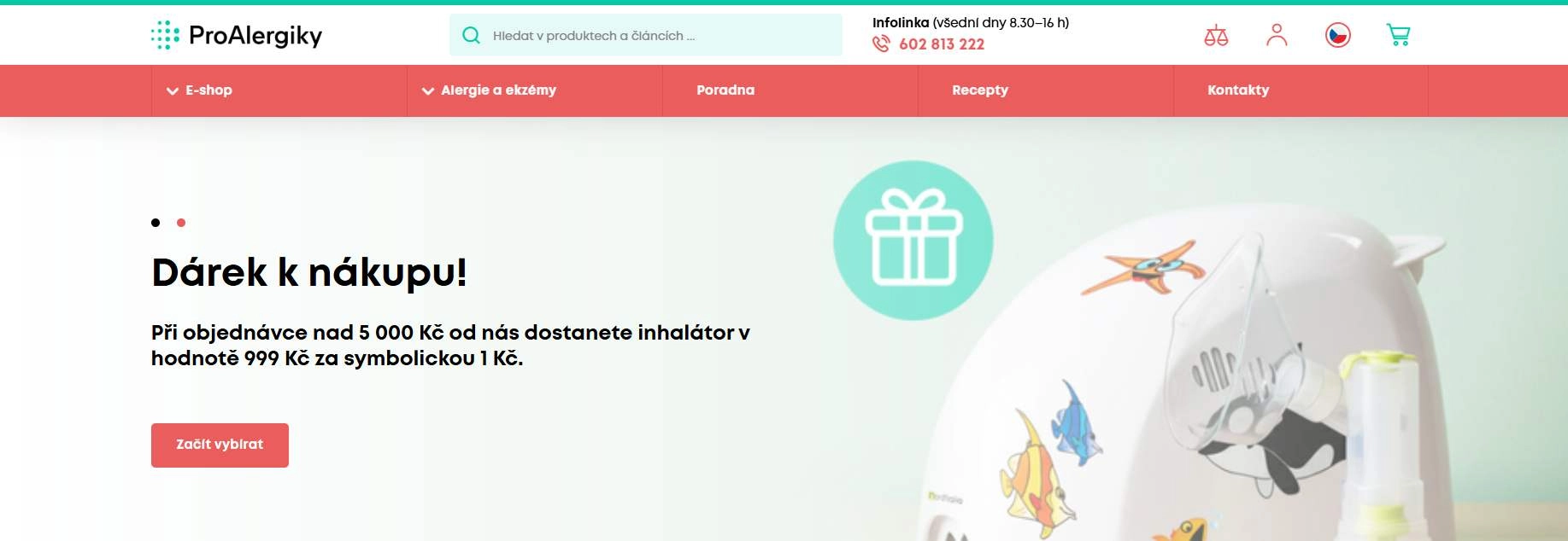 webové stránky e-shopu s nabídkou dárku k nákupu