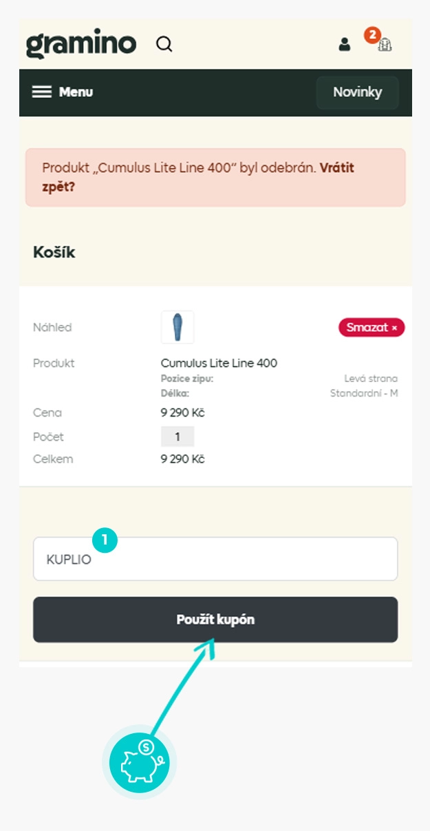 Návod jak uplatnit slevový kód v košíku e-shopu gramino