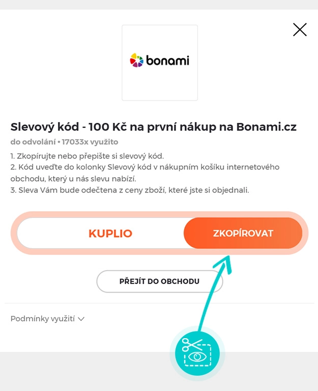 Návod jak zkopírovat slevový kód bonami