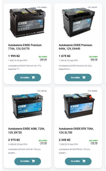 různé druhy autobaterií