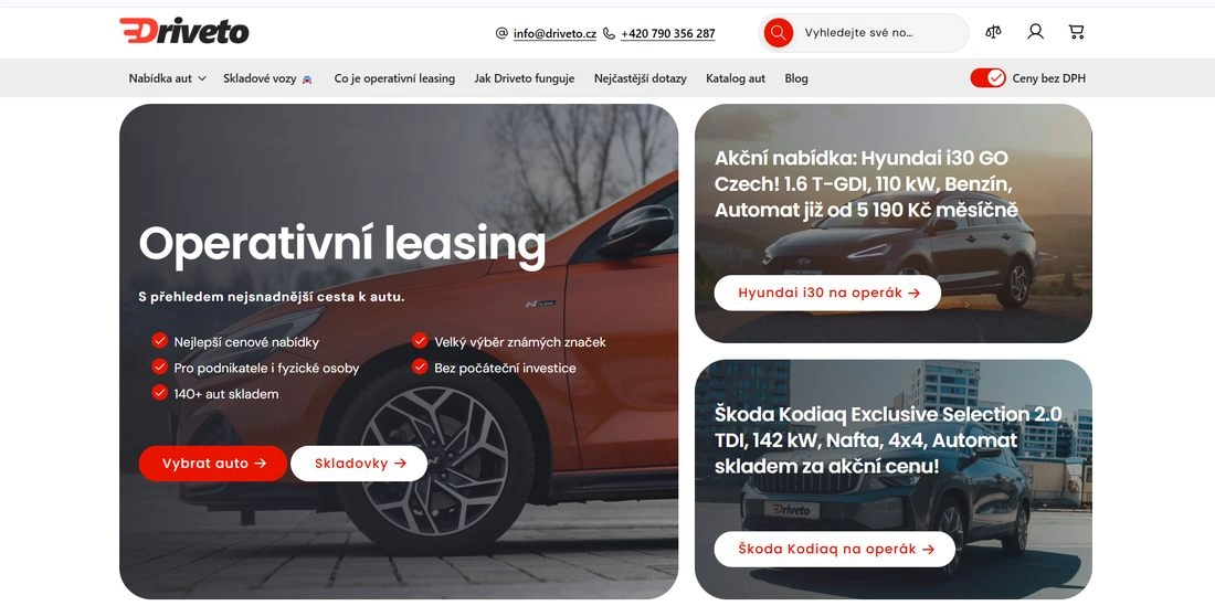 Homepage stránky Driveto