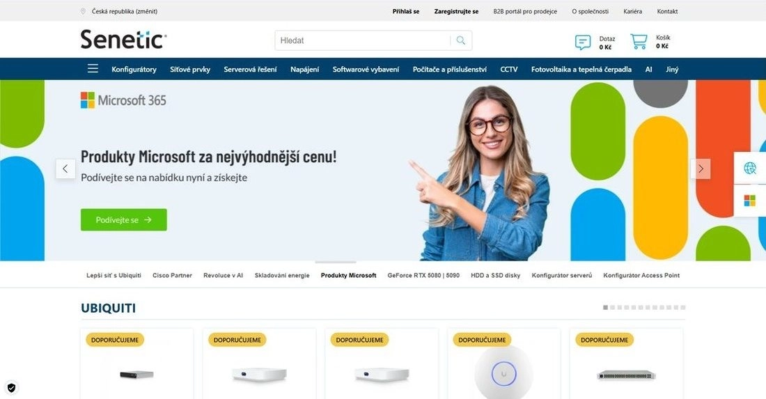stránka e-shopu Senetic se smějící se ženou