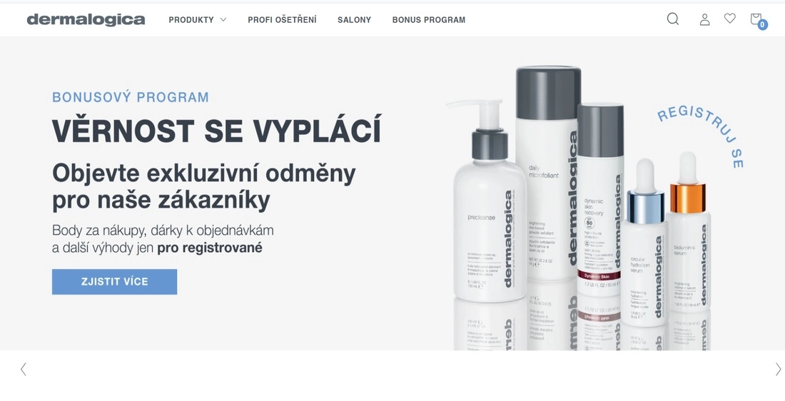 Stránka e-shopu dermalogica s kosmetikou