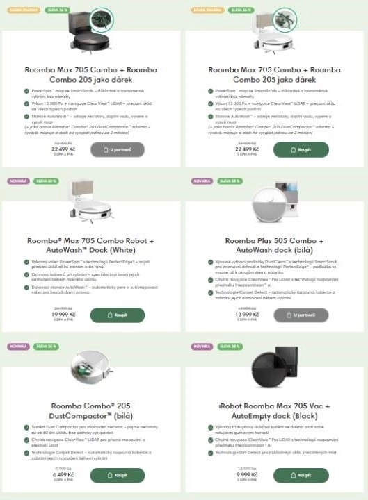 černé a bílé robotické vysavače různých sérií