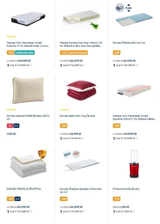 různé matrace, polštáře a přikrývky, přistýlka a odšťavňovač