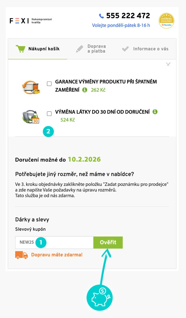Návod jak uplatnit slevový kód v košíku e-shopu Fexi