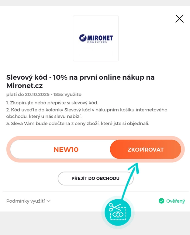 Návod jak zkopírovat slevový kód Mironet