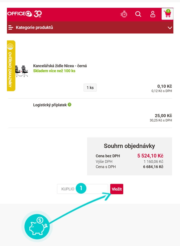Návod jak uplatnit slevový kód v košíku e-shopu Officeo