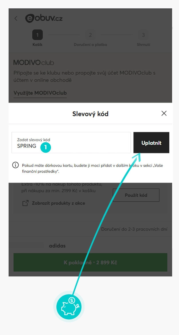 Návod jak uplatnit slevový kód v košíku e-shopu eobuv