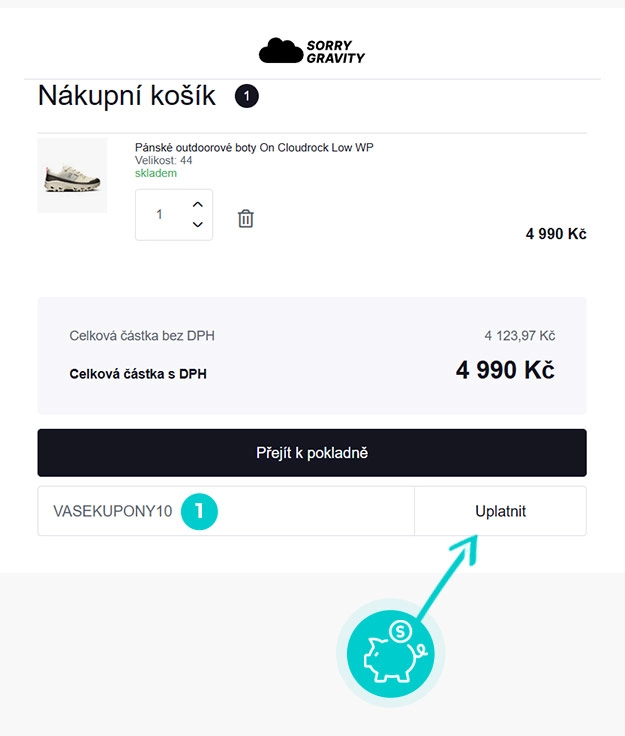 Návod jak uplatnit slevový kód v košíku e-shopu Sorry Gravity