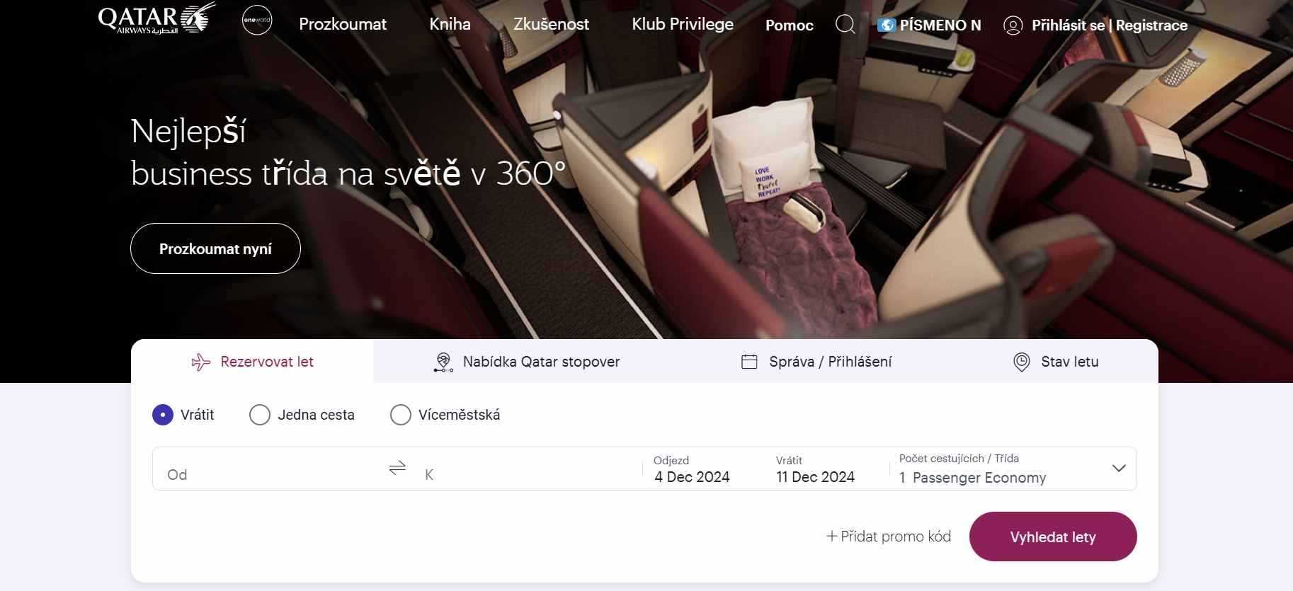 Qatar Airlines webove stranky