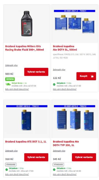 ML PARTS - brzdové kapaliny v různých baleních
