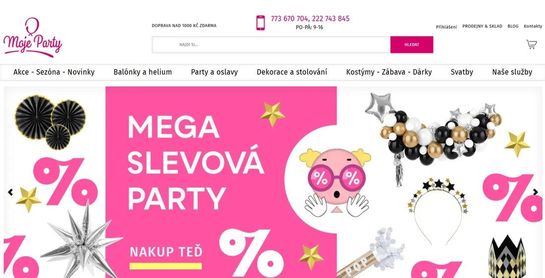 růžovo-bílá stránka e-shopu s dekoracemi a procenty