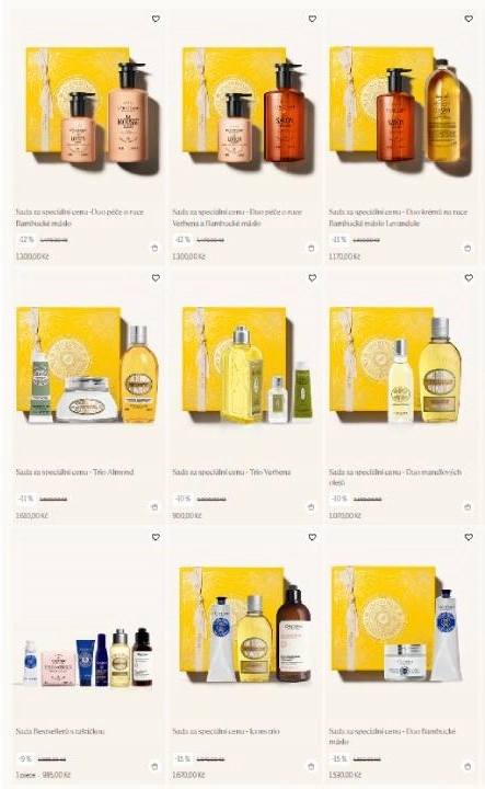 různé sady kosmetických přípravků