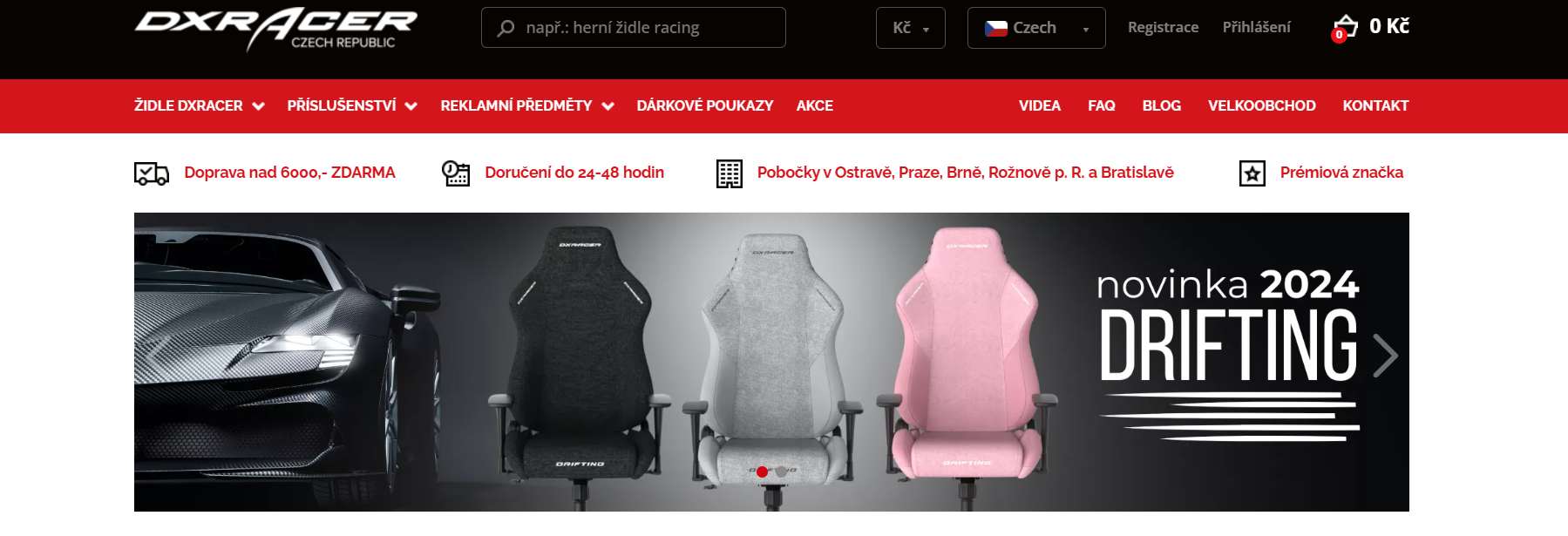 dx-racer webové stránky e-shopu