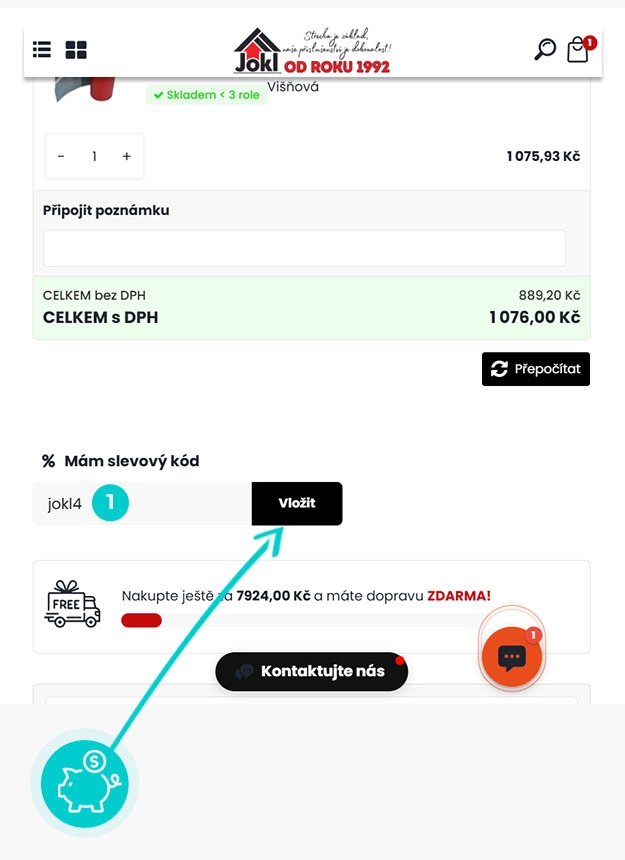 Návod jak uplatnit slevový kód v košíku e-shopu Vše pro střechu