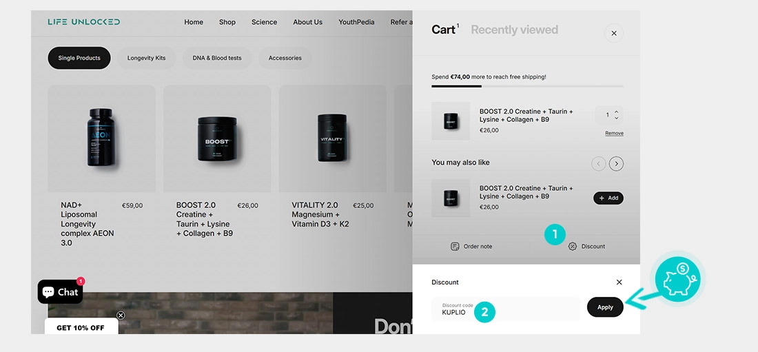 Návod jak uplatnit slevový kód v košíku e-shopu LifeUnlocked