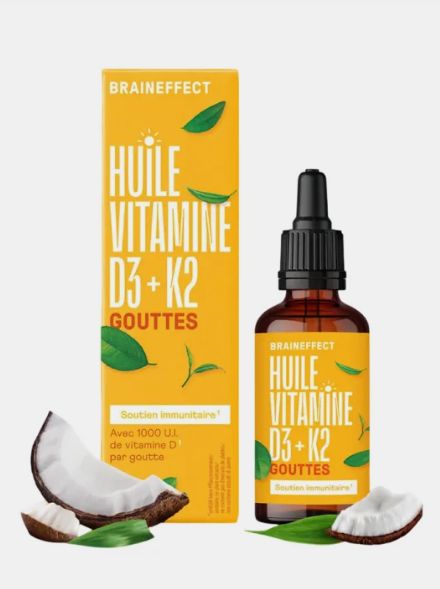 Vitamín d3 a k2 ve skleněné lahvičce s krabičkou
