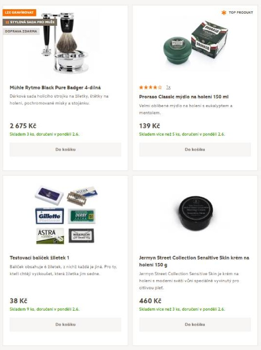 Luxusní-holení - nabídka produktů