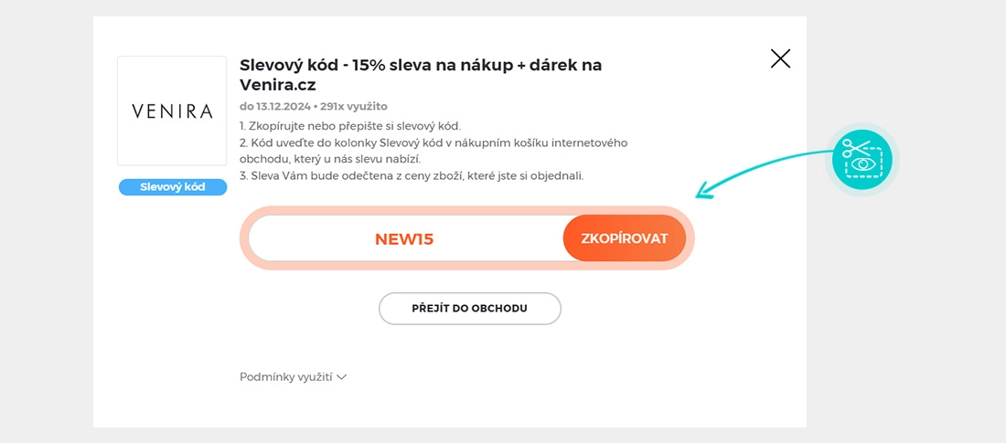 Návod jak zkopírovat slevový kód Venira