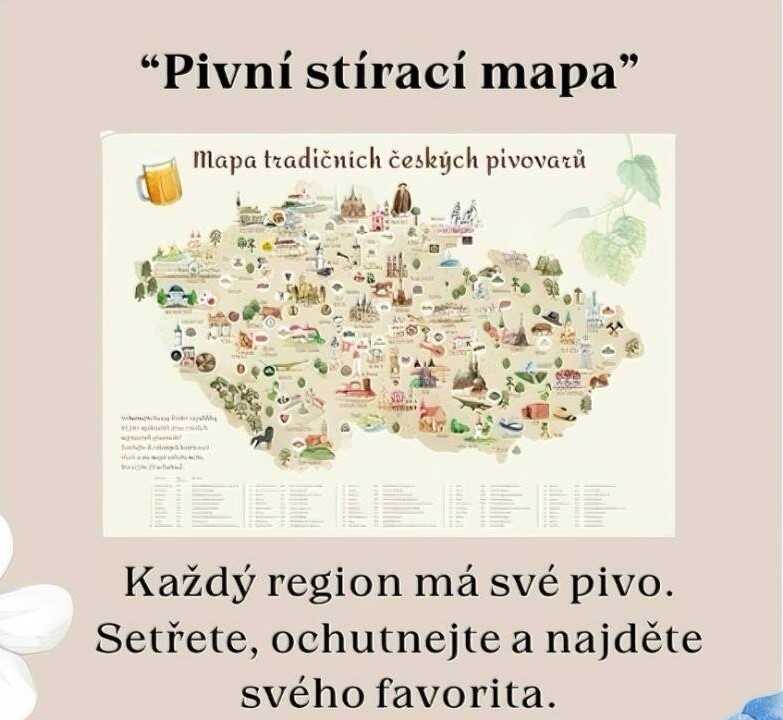 Familium - pivní stírací mapa České republiky s tradičními českými pivovary