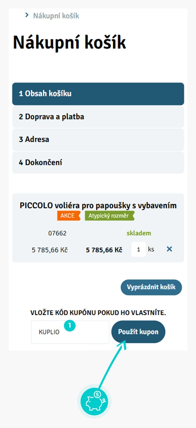 Návod jak uplatnit slevový kód v košíku e-shopu Světchovatelů.cz