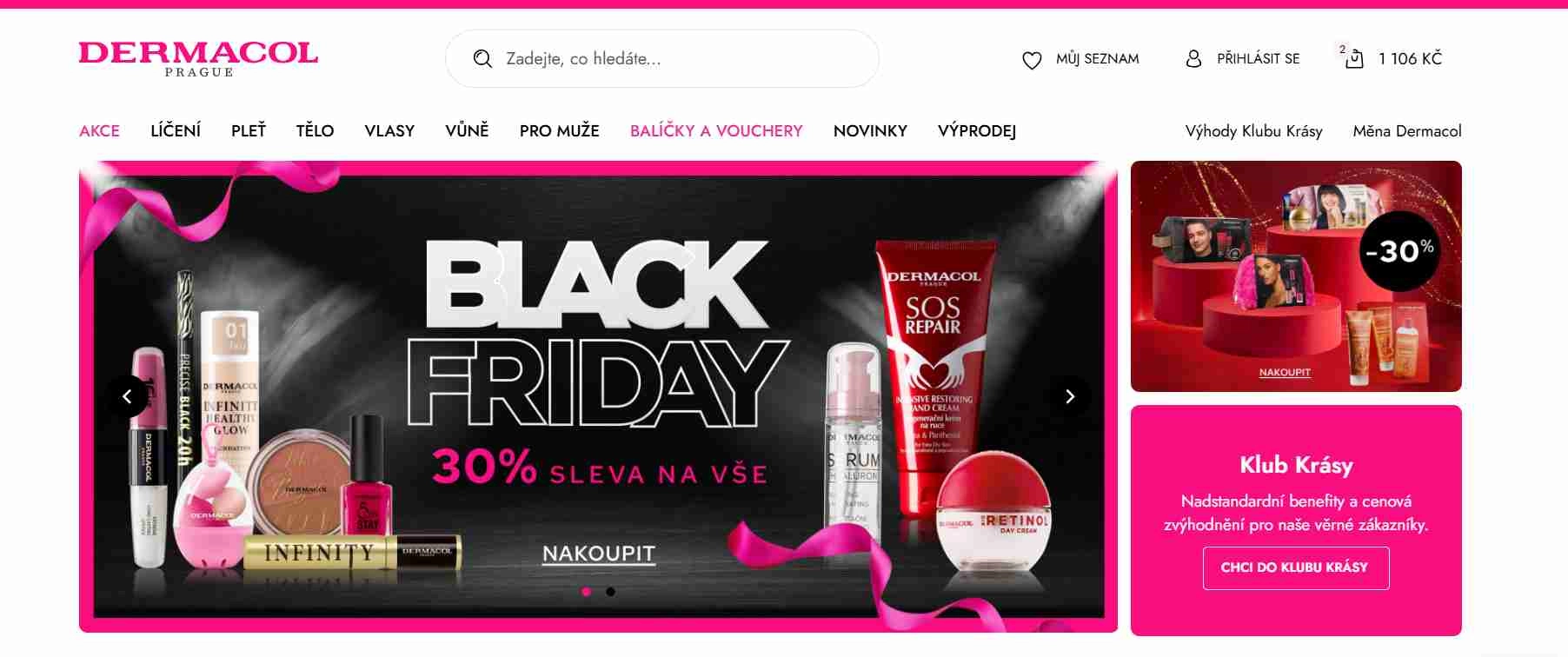 webové stránky e-shopu s nabídkou black friday akce
