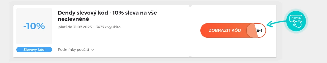 Ukázka slevového kódu Dendy