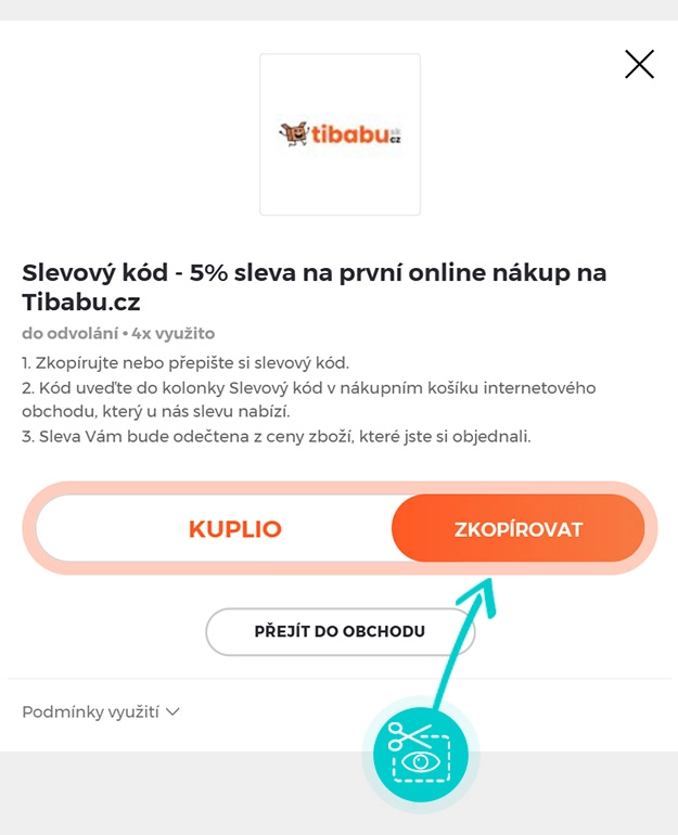 Návod jak zkopírovat slevový kód tibabu.cz