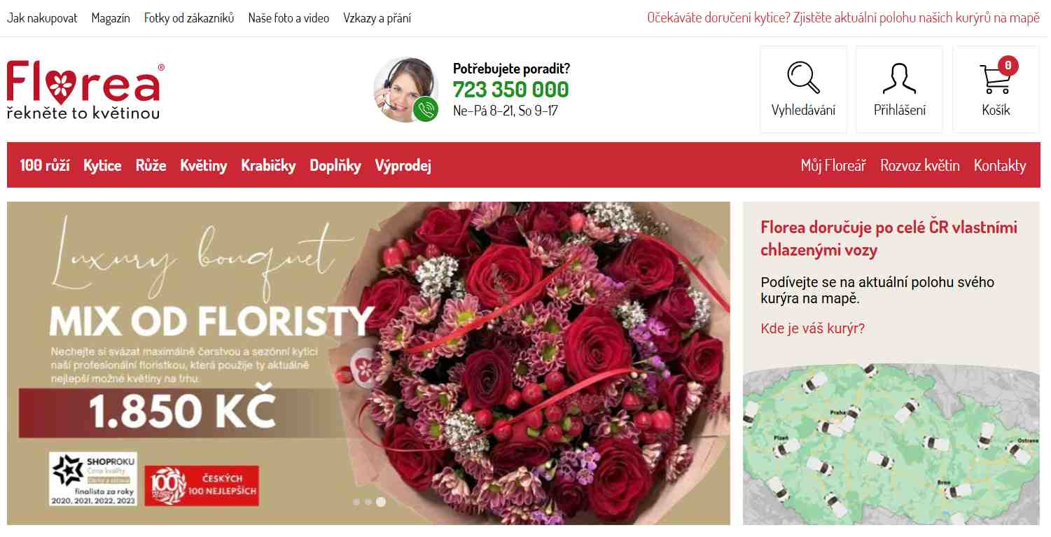 úvodní webová stránka s nabídkou řezaných květin