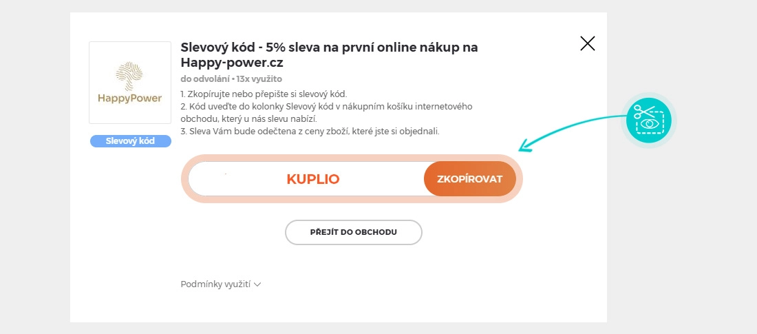 Návod jak zkopírovat slevový kód HappyPower