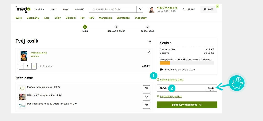 Návod jak uplatnit slevový kód v košíku e-shopu imago